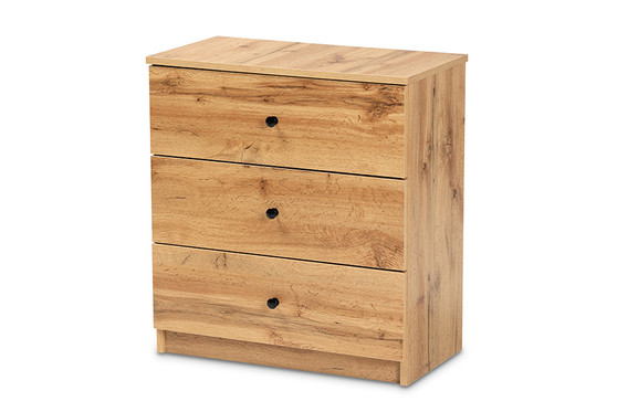 "B06-Wotan Oak" Baxton Studio Decon Modern And Contemporary Oak Brown Finished Wood 3-Drawer Storage Chest