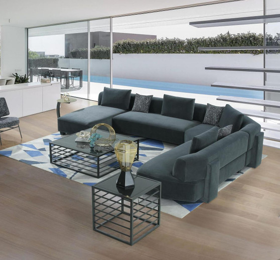 "VGODZW-20039-BL-BLU-SECT" VIG Divani Casa Bayou - Contemporary Blue Velvet U Shaped Sectional Sofa