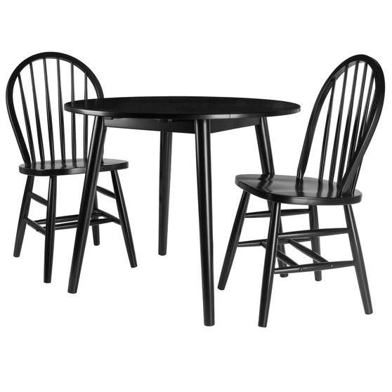 Moreno 3-Piece Set, Drop Leaf Table & 2 Windsor Chairs, Black "20336"
