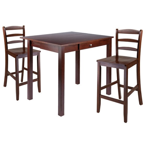 Perrone 3-Piece Dining Set, High Drop Leaf Table & 2 Ladderback Stools "94448"