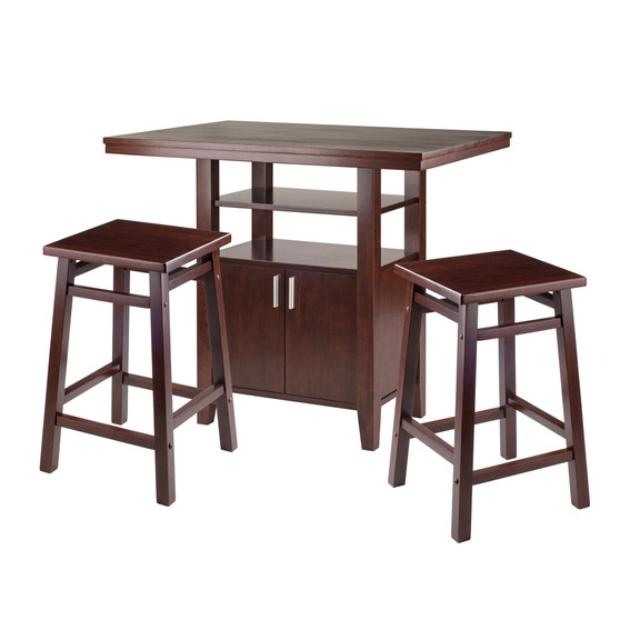 Albany 3-Piece High Table Set, Table With Cabinet & 2 Square Seat Stools "94753"