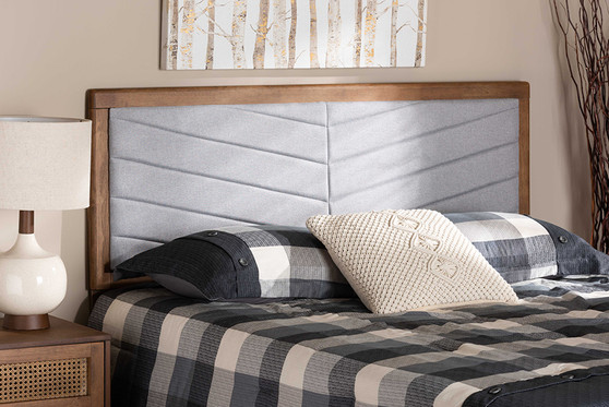 "MG9733-Light Grey/Walnut-King-HB" Baxton Studio Iden Modern And Contemporary Light Grey Fabric Upholstered And Walnut Brown Finished Wood King Size Headboard