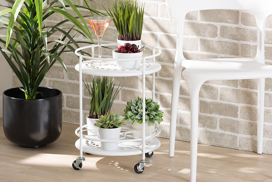 "H01-101134A-White-Cart" Baxton Studio Dallan Modern Industrial White Metal 2-Tier Kitchen Cart