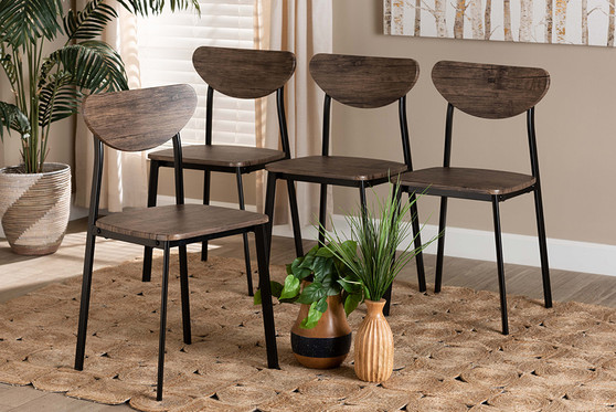 "D01178SC-DC" Baxton Studio Ornette Mid-Century Modern Walnut Brown Finished Wood and Black Metal 4-Piece Dining Chair Set