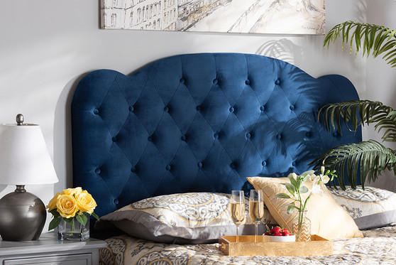 "Clovis-Navy Blue Velvet-HB-Queen" Baxton Studio Clovis Modern and Contemporary Navy Blue Velvet Fabric Upholstered Queen Size Headboard