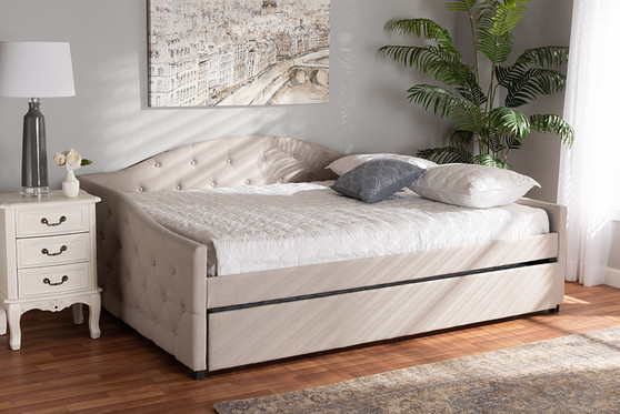 "Becker-Beige-Daybed-F/T" Baxton Studio Becker Modern and Contemporary Transitional Beige Fabric Upholstered Full Size Daybed with Trundle