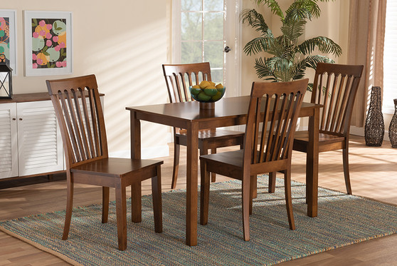 "Erion-Walnut-5PC Dining Set" Baxton Studio Erion Modern and Contemporary Walnut Brown Finished Wood 5-Piece Dining Set