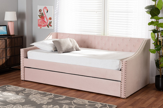 "CF9228 -Pink Velvet-Daybed-T/T" Baxton Studio Raphael Modern and Contemporary Pink Velvet Fabric Upholstered Twin Size Daybed with Trundle