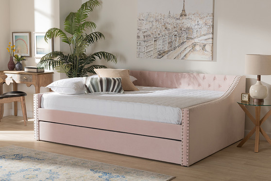 "CF9228 -Pink Velvet-Daybed-Q/T" Baxton Studio Raphael Modern and Contemporary Pink Velvet Fabric Upholstered Queen Size Daybed with Trundle