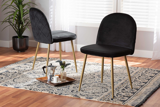 "DC176-Black Velvet/Gold-DC" Baxton Studio Fantine Modern Luxe and Glam Black Velvet Fabric Upholstered and Gold Finished Metal 2-Piece Dining Chair Set