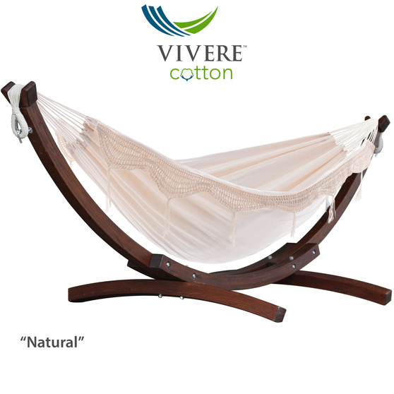 "C8SPCT-00" Cotton Hammock with Solid Pine Stand (8ft) - Nautral