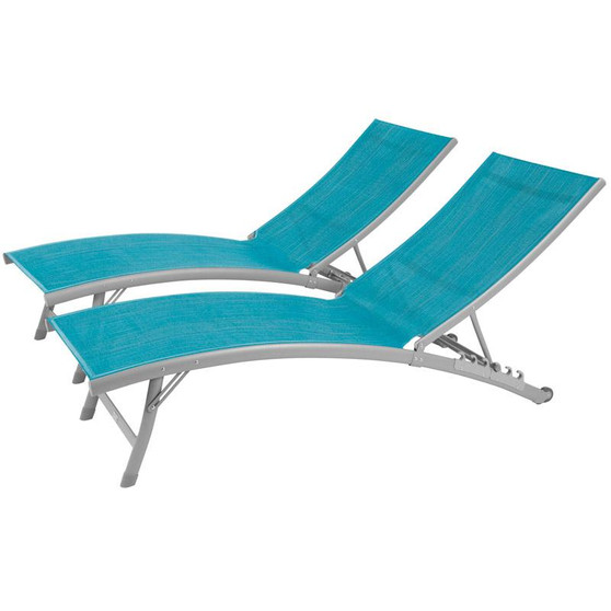 "CWTL2-BH" Clearwater 6 position Aluminum Lounger With Wheel 2pc Set - Blue Hawaii