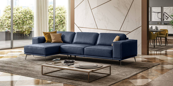 "VGCCSOHO-LAF-BLUE-SECT" VIG Coronelli Collezioni Soho - Italian Left Facing Maya Blue Leather Sectional Sofa