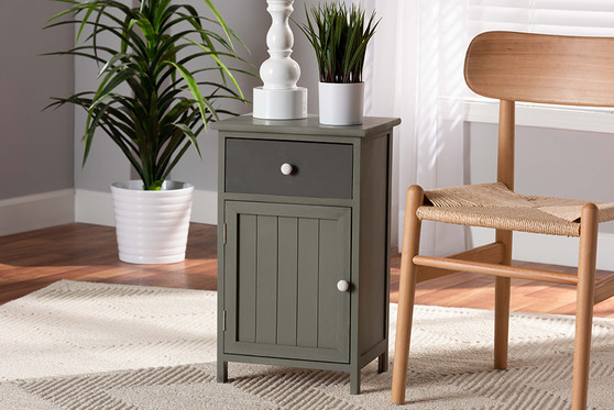 "FM18223-Grey" Baxton Studio Barend Mid-Century Modern Two-Tone Grey and Charcoal Finished Wood 1-Drawer Storage Cabinet