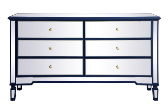 60 Inch Mirrored 6 Drawer Chest In Blue "MF6-1036BL"