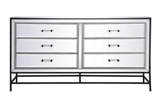 60 Inch Mirrored 6 Drawers Chest In Black "MF73036BK"
