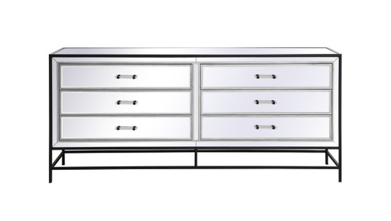 James 72 In. Mirrored Six Drawer Chest In Black "MF73672BK"