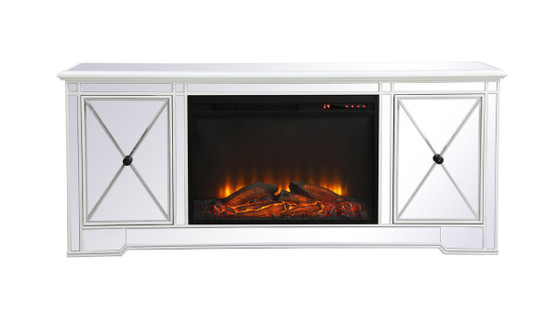 Modern 60 In. Mirrored Tv Stand With Wood Fireplace In Antique White "MF60160AW-F1"