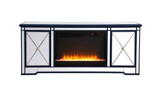 Modern 60 In. Mirrored Tv Stand With Crystal Fireplace In Blue "MF60160BL-F2"