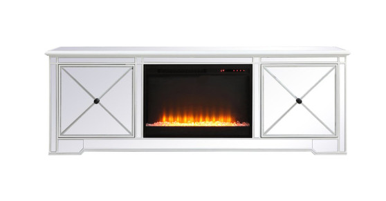 Modern 72 In. Mirrored Tv Stand With Crystal Fireplace In Antique White "MF60172AW-F2"