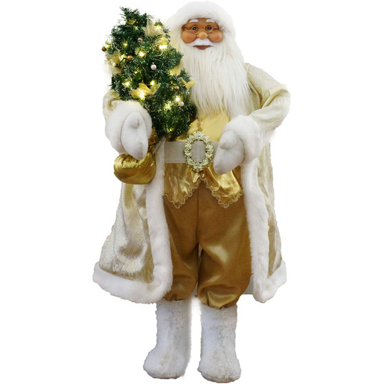 36" White/Gold Santa With Xmas Tree (Music) "FASC036M-19WHTGLD"