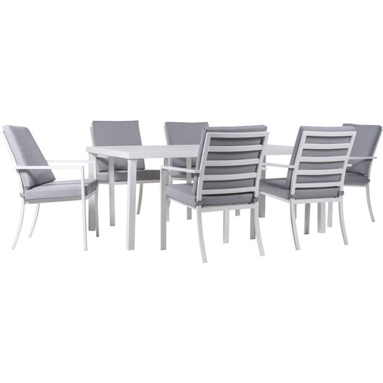 Greyson 7-Piece Dining Set: 6 Cushioned Aluminum Chairs and 70"x40" Slat Table "GRYSN7PCDN-GRY"