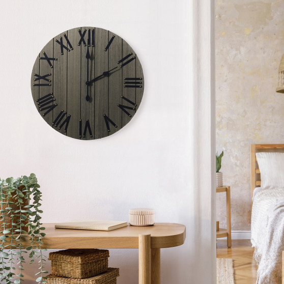 Elegant Designs Handsome 21" Rustic Farmhouse Wood Wall Clock, Rustic Gray "HG2004-RGY"