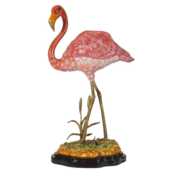 Porcelain Flamingo On Base Brass Legs "G1006"