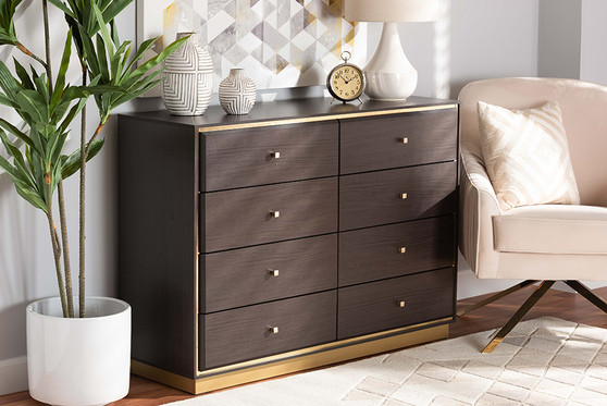 "LV28COD28232-Modi Wenge-8DW-Dresser" Baxton Studio Cormac Modern And Contemporary Espresso Brown Finished Wood And Gold Metal 8-Drawer Dresser