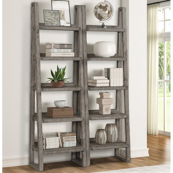 Tempe - Grey Stone Pair Of Etagere Bookcases "TEM#250P-GST"