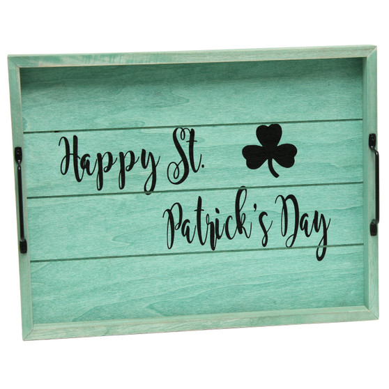 Elegant Designs Decorative Wood Serving Tray With Handles, 15.50" X 12", "Happy St. Patrick'S Day" "HG2000-GSP"