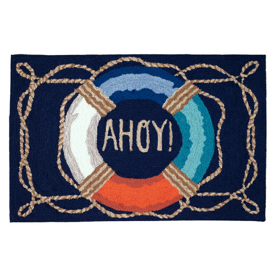 Liora Manne Frontporch Ahoy Indoor/Outdoor Rug Navy 1'8" x 2'6" "FTP12455433"