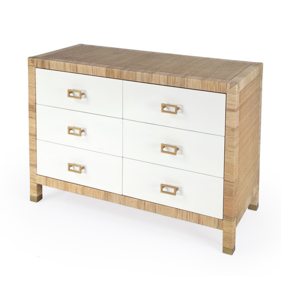 "5606350" Corfu 6 Drawer Natural Raffia Double Dresser, Natural And White