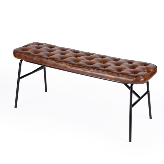 "5621344" Austin Leather Button Tufted 47.25"W Bench, Brown