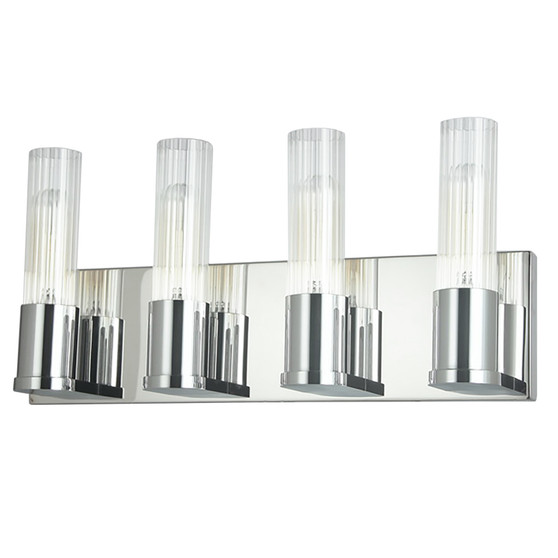 4 Light Incandescent Vanity, Polished Chrome With Clear Fluted Glass "TBE-174W-PC"