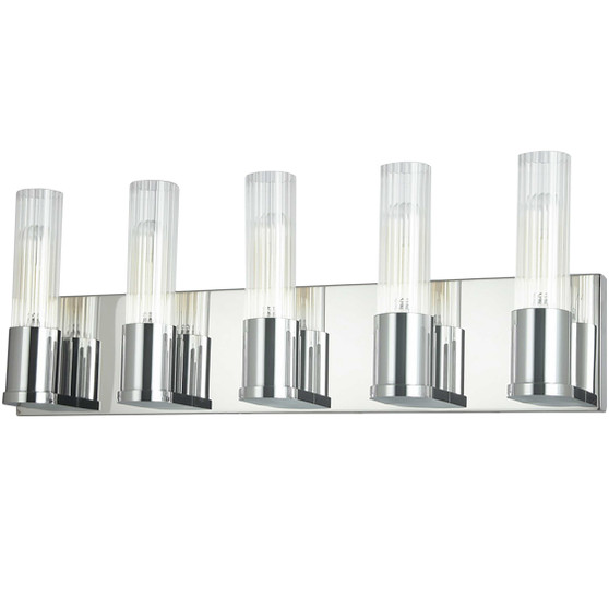 5 Light Incandescent Vanity, Polished Chrome With Clear Fluted Glass "TBE-225W-PC"