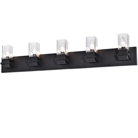 5 Light Incandescent Vanity, Metal Black With Clear Glass "VER-405W-MB"