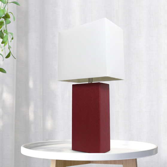 Lalia Home Lexington 21" Leather Base Modern Home Decor Bedside Table Lamp - Red "LHT-3008-RE"