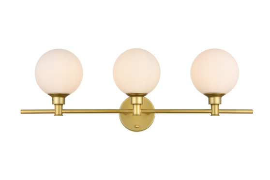 Cordelia 3 Light Brass And Frosted White Bath Sconce "LD7317W28BRA"