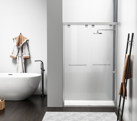 Semi-Frameless Shower Door 48 X 76 Brushed Nickel "SD303-4876BNK"