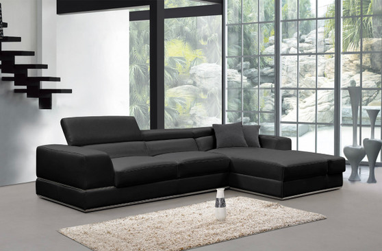 "VGCA5106A-BLK-RAF" VIG Divani Casa Pella Mini - Modern Black Leather Right Facing Sectional Sofa