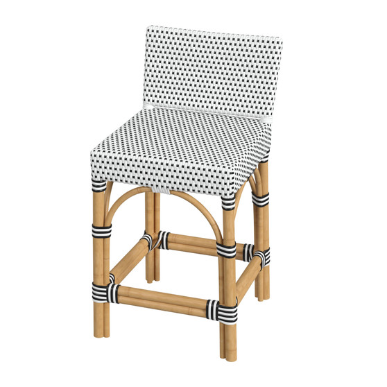 "5585295" Company Serienna Rectangular Rattan Low Back 24.5"Counter Stool, Black And White
