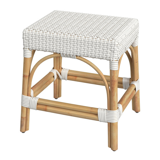 "5746304" Company Robias Rattan Rectangular 18" Dining Stool, White