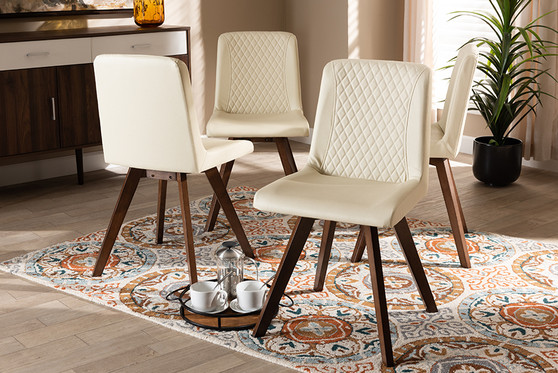 "LW1902G-Cream/Walnut-DC" Baxton Studio Pernille Modern Transitional Cream Faux Leather Upholstered Walnut Finished 4-Piece Wood Dining Chair Set Set