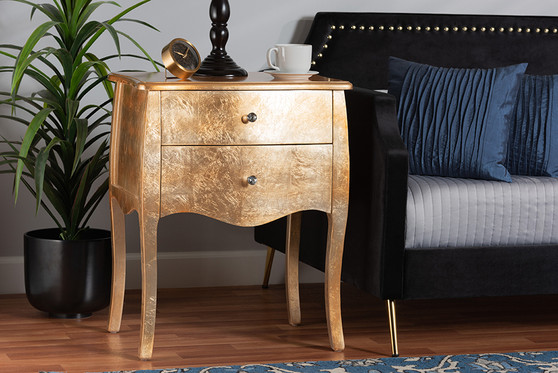 "JY15B054-Gold-ET" Baxton Studio Patrice Classic And Traditional Gold Finished Wood 2-Drawer End Table