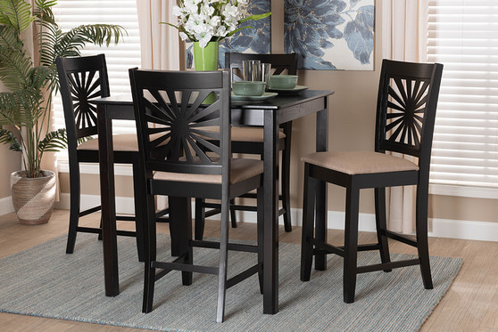 "RH386P-Sand/Dark Brown-5PC Pub Set" Baxton Studio Olympia Modern Beige Fabric And Espresso Brown Finished Wood 5-Piece Pub Set