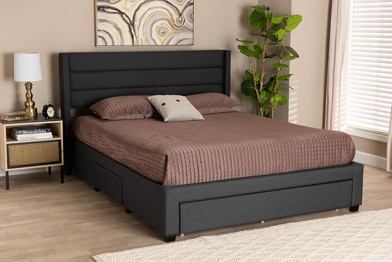 "CF 9270-A-Coronado-A-Charcoal Grey-Queen" Baxton Studio Braylon Mid-Century Modern Transitional Charcoal Grey Fabric And Dark Brown Finished Wood Queen Size 3-Drawer Storage Platform Bed