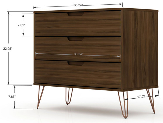Rockefeller Mid-Century- Modern Dresser With 3- Drawers In Brown "103GMC5"