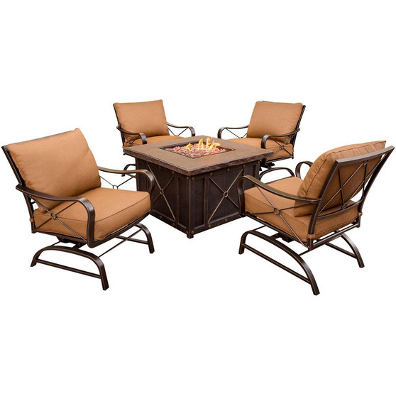 Summer Nights 5 Piece Fire Pit (4 Cushion Rockers, 40" Square Fire Pit)) "SUMMRNGHT5PC"