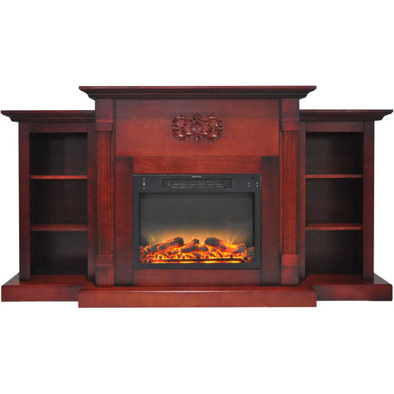Cambridge 72.3"X15"X33.7" Sanoma Fireplace Mantel With Logs And Grate Insert "CAM7233-1CHRLG2"